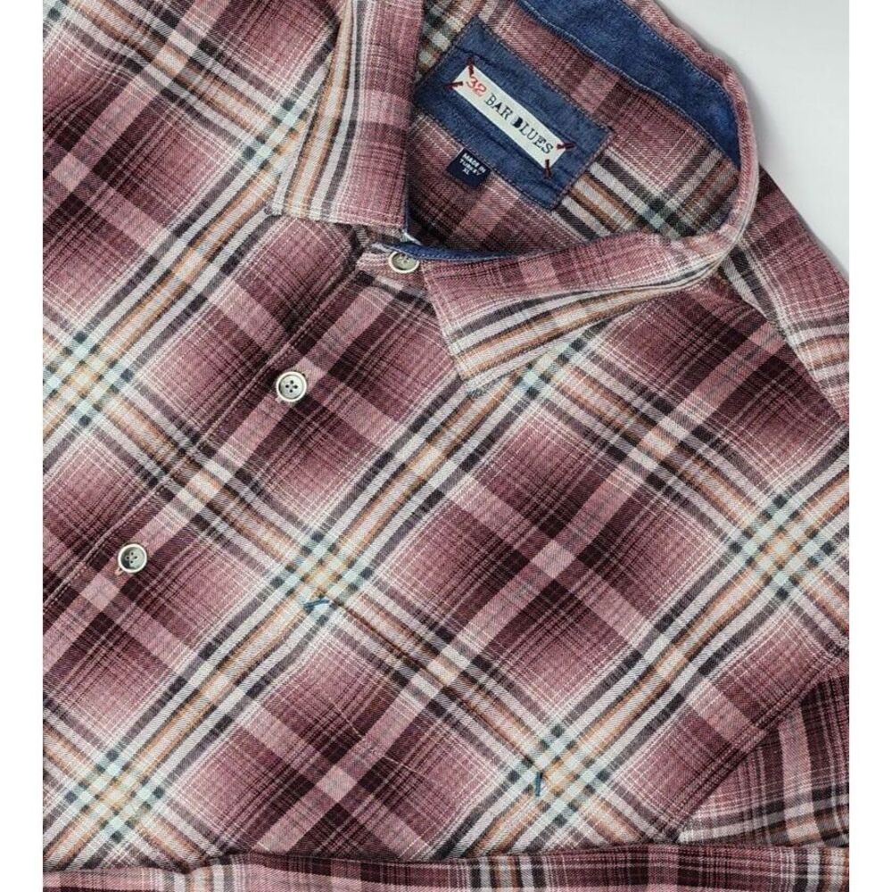 32 Bar Blues Men's XL Red Plaid Long Sleeve Button Up Shirt Soft Comfort EUC
